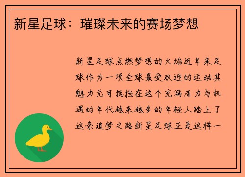 新星足球：璀璨未来的赛场梦想