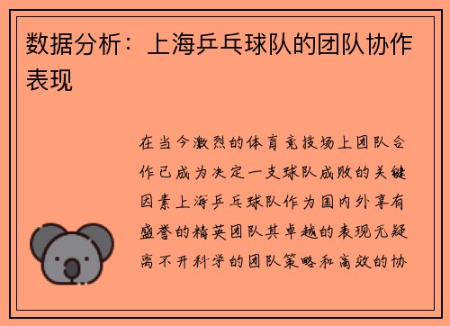 数据分析：上海乒乓球队的团队协作表现