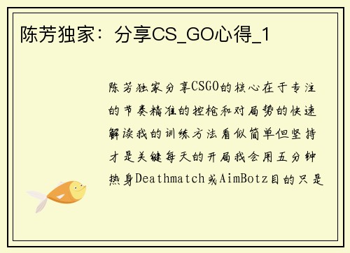 陈芳独家：分享CS_GO心得_1