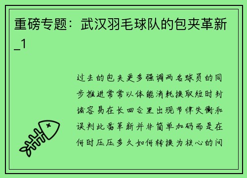 重磅专题：武汉羽毛球队的包夹革新_1